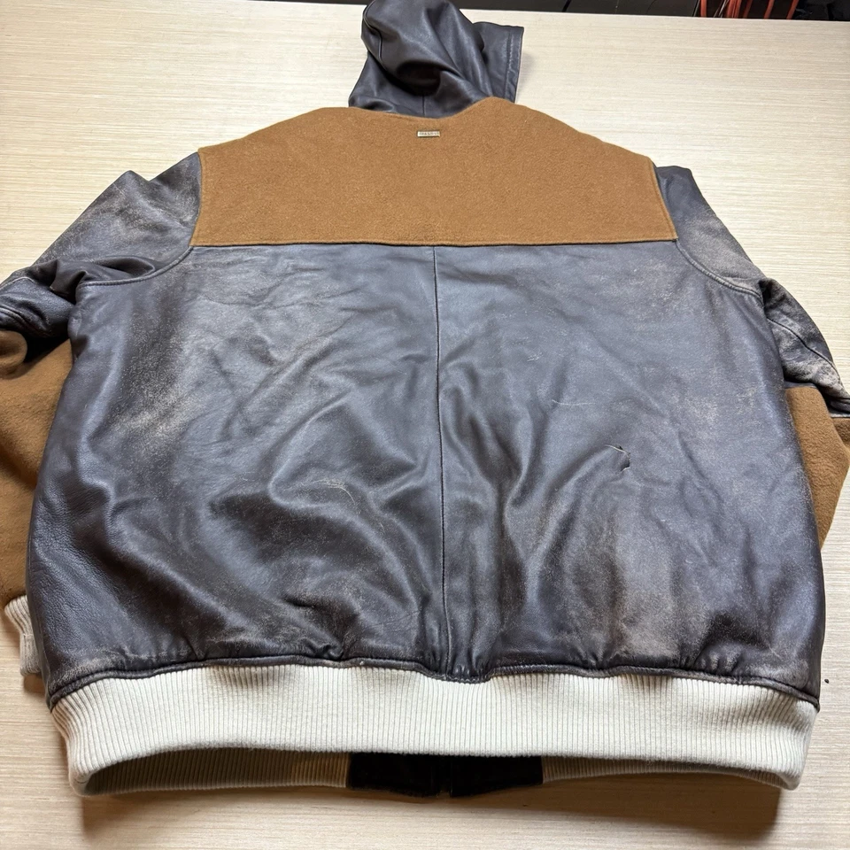 Chaqueta de cuero vintage Sean John años 90 Y2K Varsity Letterman Bomber 3XL capucha de lana Foto 2 de 4