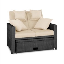 Gartenlounge Lounge Sofa Liege Couch Gartenmöbel Kissen Fußteil Rattan Schwarz