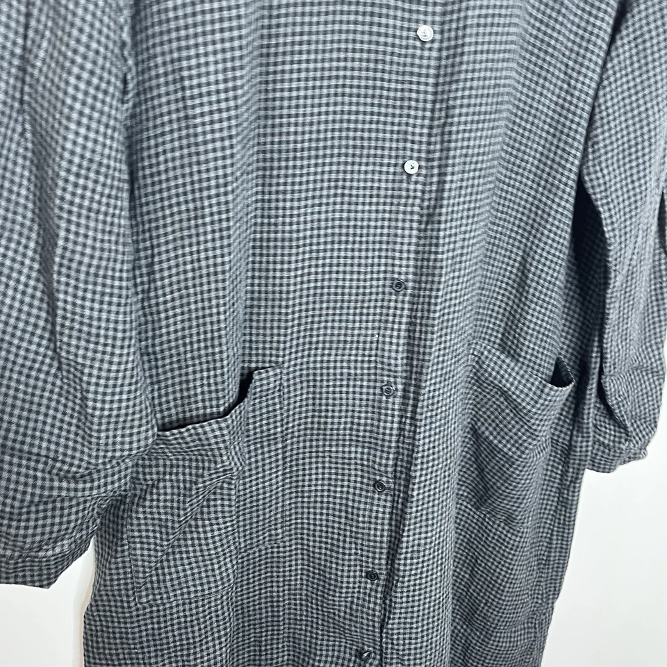 Eileen Fisher Linen Gingham Midi Dress Black Gray Womens XL Oversized Lagenlook - Image 2 of 4