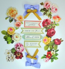 20 pc Anna Griffin Banner Style Sentiments  Dimensional Floral Stickers  Bows