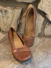 Mocasines Hush Puppies para mujer marrón 6,5 cuero sin cordones zapato cuña cómodo H501734