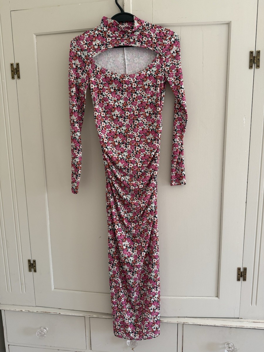 Ladies Zara Pink Orange Multi Coloured Floral Ditsy Flowers Dress