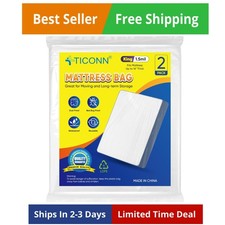 2PK Plastic Mattress Bag for Moving Storage, Waterproof Mattress Protector Co...