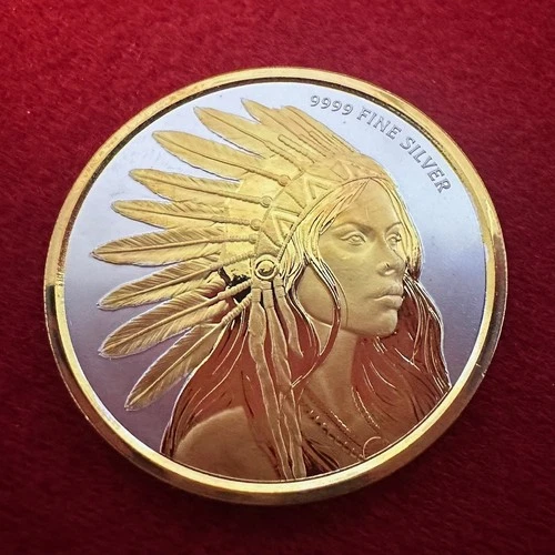 1 Troy Oz .9999 Silver - Scottsdale Mint - Buffalo Girl Round 24K Gilding by SFS