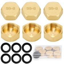 6 PcsBrass Blanking Caps 3/4 inch, Radiator Valve Caps, Hex Brass 3/4, Gold