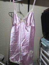 Secret Treasures Pink Satin Vintage Slip Nightie Women's Large Floral Lace