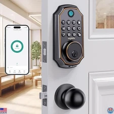 Keyless Entry Deadbolt Lock Set, Smart Fingerprint, App Control, Zinc Alloy
