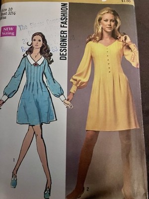 VTG`69 Simplicity 8582 Misses Designer Fashion Dress TUCKS  SZ 10 Complete