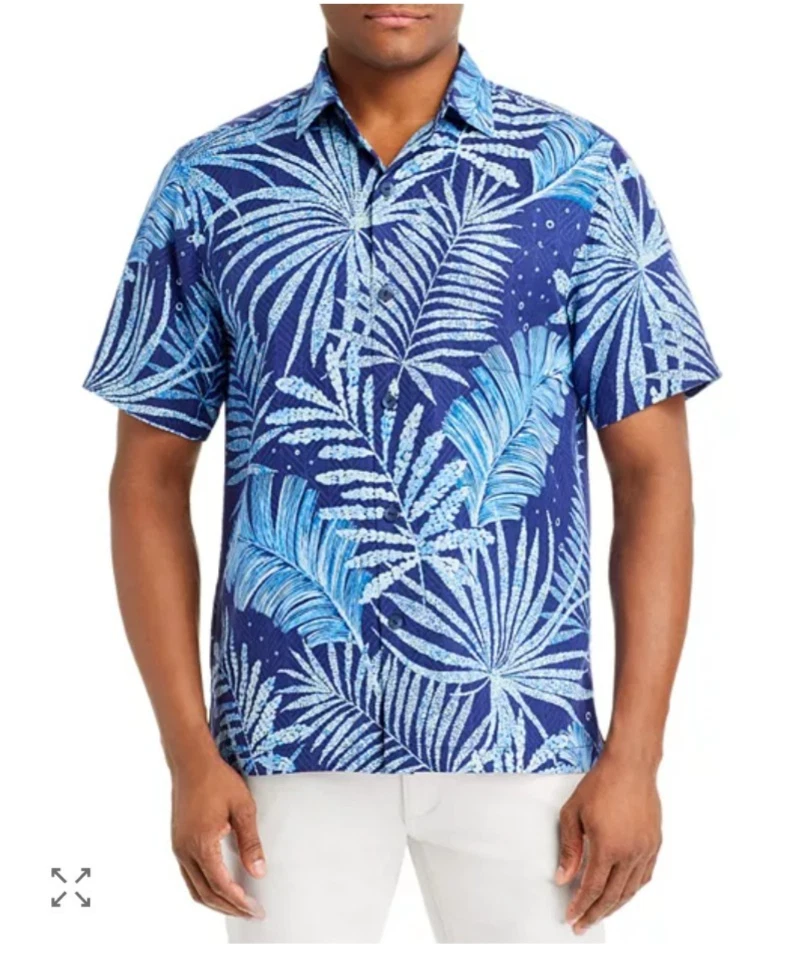Tommy Bahama through the fronds 100% silk blue button down large