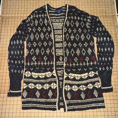 Has Damage  RALPH LAUREN Wool Blend Fair Isle Sweater Cardigan Small Aztec