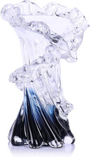Hand Blown Blue Glass Vase, Unique Art Beautiful Ocean Glass Vase for Home Cente