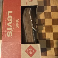 Levis Moccasin Slippers Mens Size 8-9 Brown Memory Foam Faux Fur House Shoes