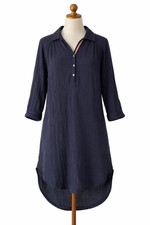 Sundry Long Sleeve Shirttail Midi Dress Size 1 Small Navy Blue Gauze Cotton