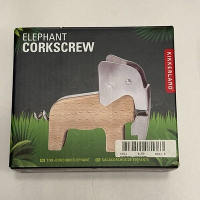 Kikkerland Elephant Beech Wood 4'' Stainless Corkscrew In Box