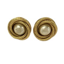 CHANEL Earrings Gold Ivory Metal Faux Pearl Size 2 8 cm Hardware Gold