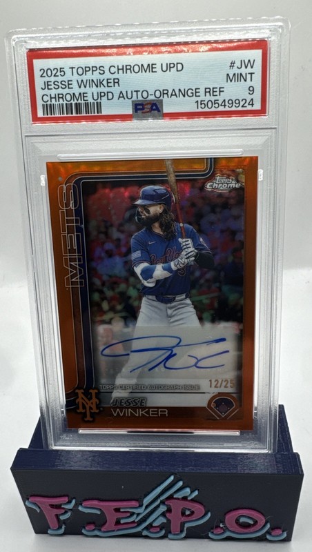 2025 Topps Chrome Update Orange Refractor NY Mets Jesse Winker Auto 12/25 PSA 9