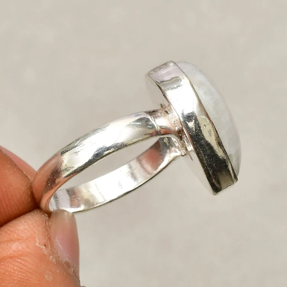 Anello gioiello in argento sterling 925 con pietra di luna arcobaleno misura 8,5 - Immagine 3 di 4