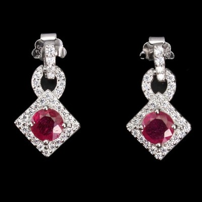 3Ct Round Cut Simulated Pink Ruby Women's Drop Earrings In 14k White Gold Plated