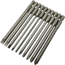 Long Slotted Head and Cross Phillips Screwdriver Bit Sets with 1/4 Inch Hex Shan