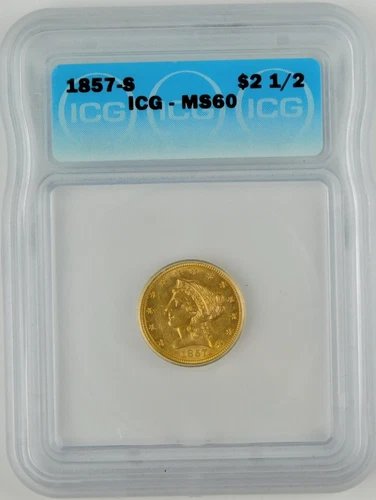 1857-S $2.5  Liberty Head Quarter Eagle Gold ICG MS60 Coin C4030