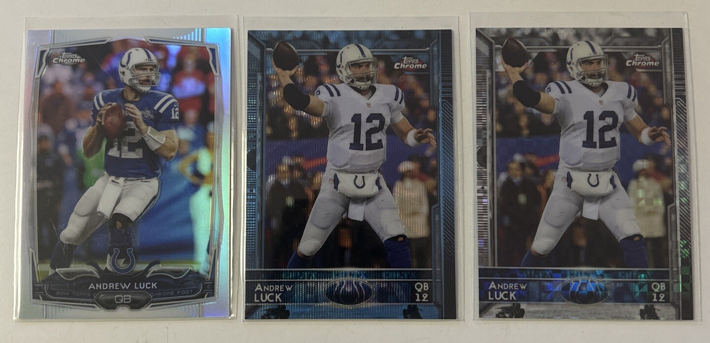 Andrew Luck 3-Card All Refractors 2014-15 Topps Chrome Lot Blue Wave/Xfractor