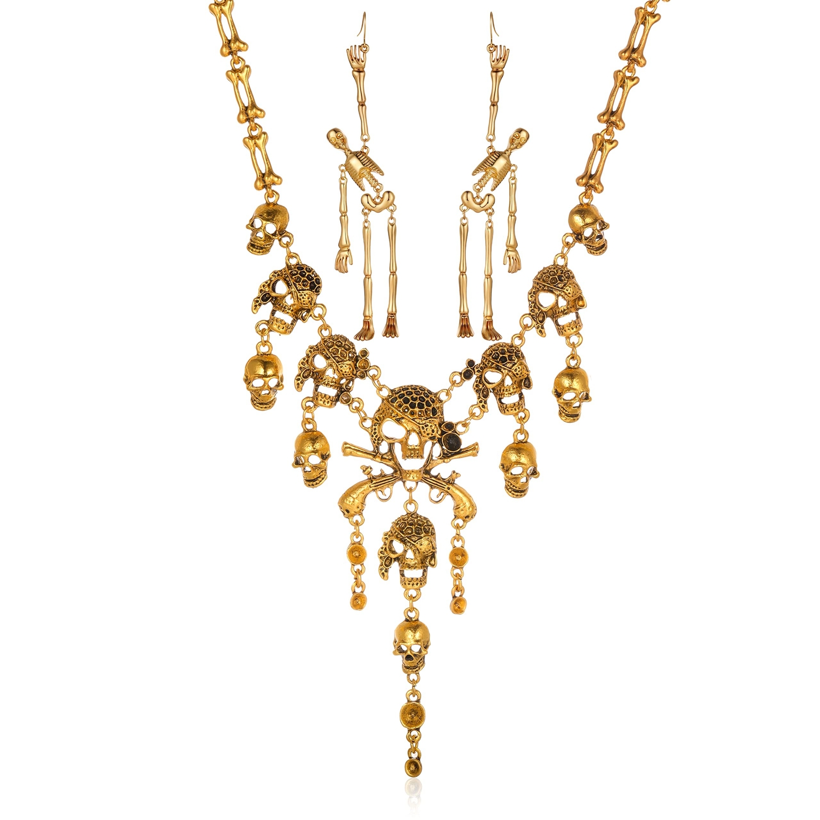 Halloween Pirate Skull Jewelry Set for Women - Punk Horror Necklace & Earrings