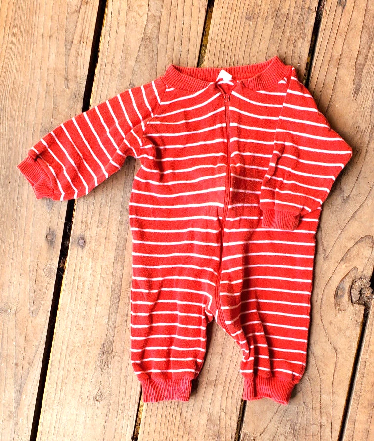 LE TOP Rojo Algodón Tejido 1 pieza_Vintage 1978_Crebilla Frontal_dice 12 Mos, parece 3 Mos Foto 2 de 4