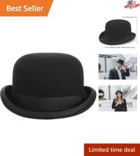 Classic Black Derby Hat - 100 Wool Felt, Satin Lined for Sophisticated Style