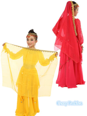 SD51 Girl Belly Dance Bollywood Chiffon Gold Trim Veil Shawl Head Scarf Headband
