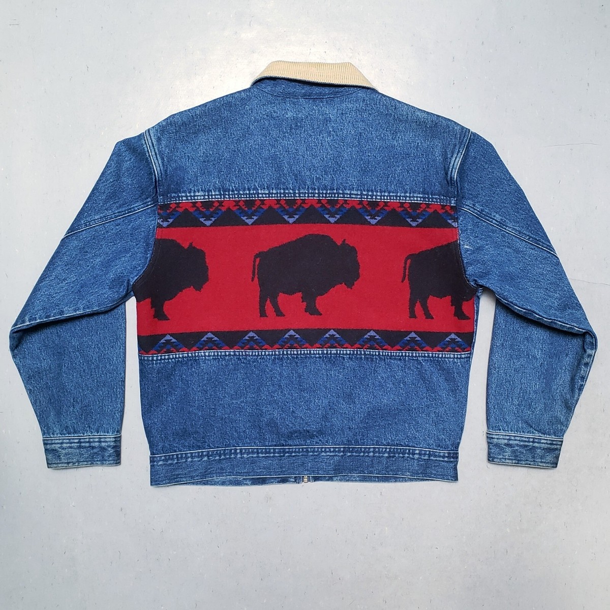 Vtg PENDLETON Western Denim Jacket Bison Buffalo Work Coat