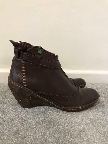 El Naturalista Boots Size 3 Brown Leather Wedge Ankle Boots EU 36