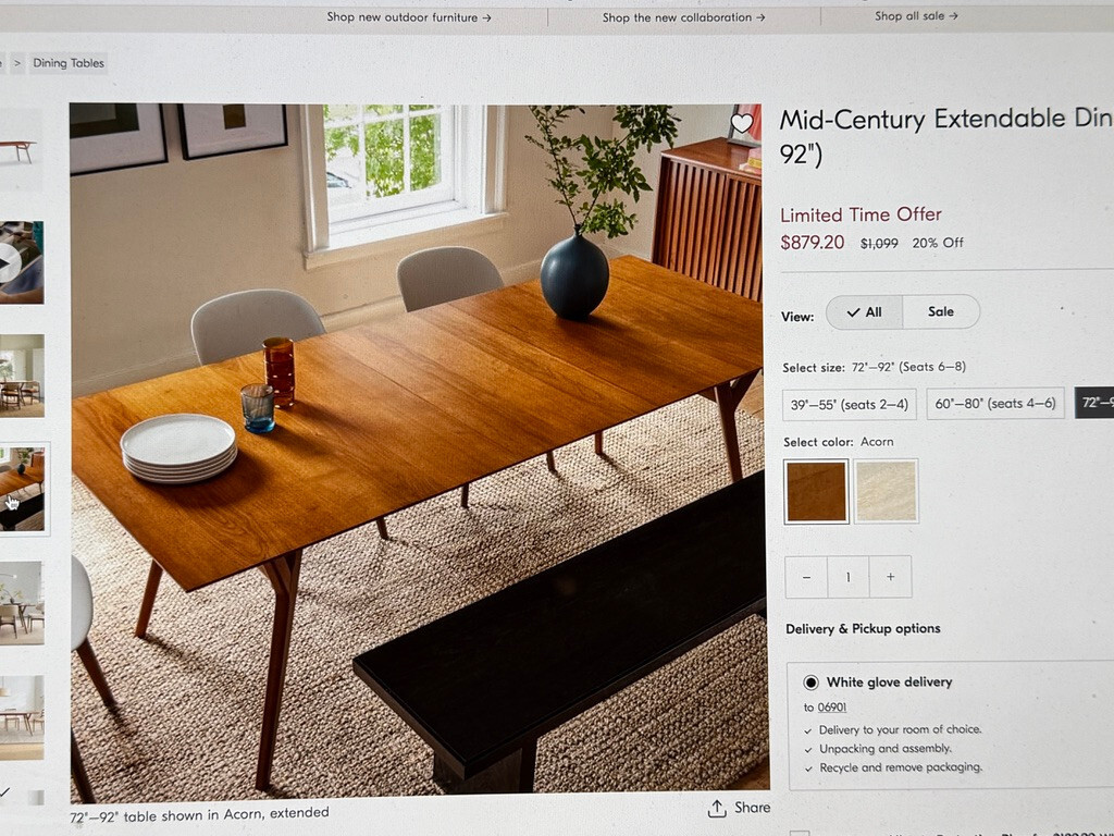 WEST ELM DINING TABLE Mid Century Modern WALNUT 39-55' NEW N BOX Curbside PickUp