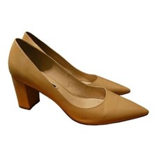 STUART WEITZMAN Stuart  85 Pointed Toe Block Heel Pumps Nude Leather - Size 8 1/2