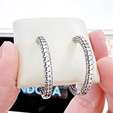 New 100% Authentic 925 Sterling Silver Timeless Pavé Single-row Hoop Earrings