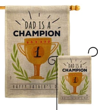 Dad Is Champion Burlap Garden Flag Family Father Day Gift Yard House Banner