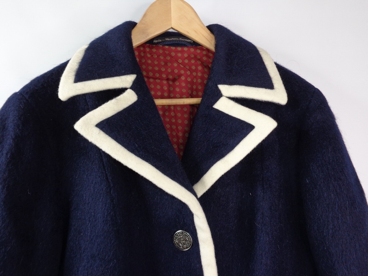 VTG LODENFREY WOOL MOHAIR TRENCH COAT NAVY BLUE LARGE MADE IN WEST
