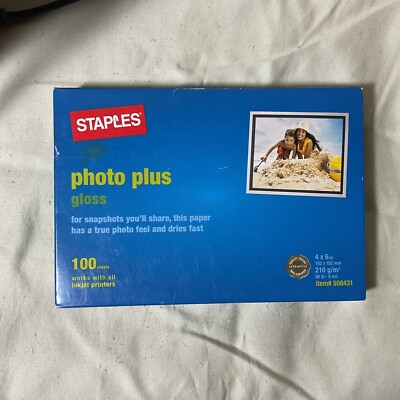 Staples Photo Plus Gloss Ink Jet 4'' x 6'' Paper 100 Sheets - NEW