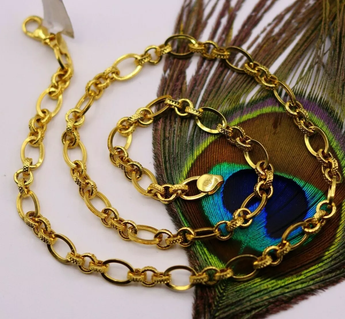 22K YELLOW GOLD HANDMADE 20 INCH STYLISH LINK CHAIN NECKLACE