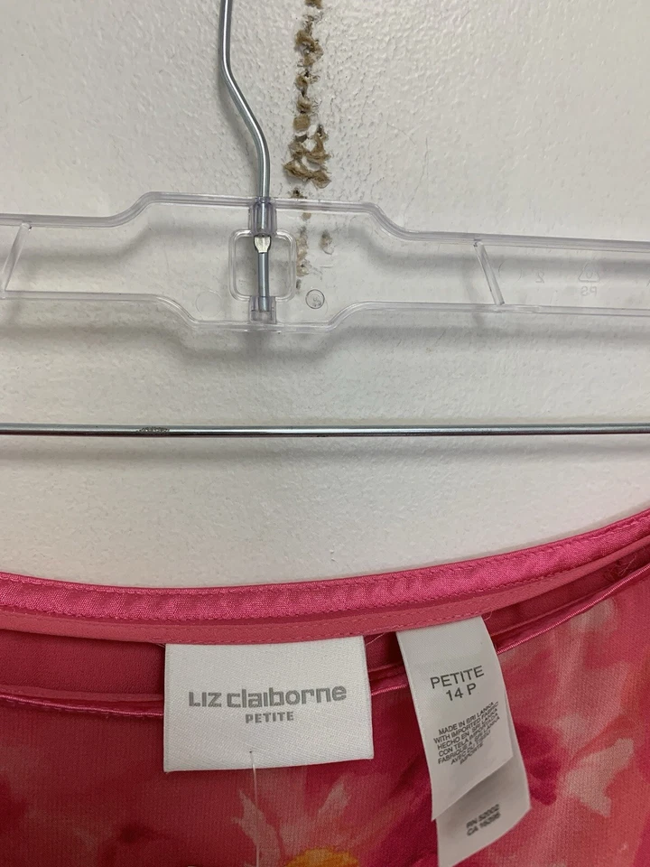 Vintage Liz Claiborne Skirt Women 14P Pink Floral Flare Elastic Waist Side Zip - Image 4 of 4