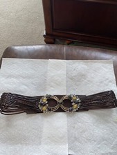 CHICOS designer boho braided leather belt hammered silver tone Beaded Hook