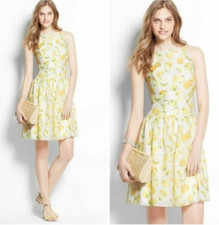 Ann Taylor Lemon Citrus Fruit Slice Fit Flare Textured Dress 14 Excellent