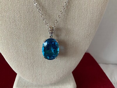 VERY RARE QVC VAULT STERLING OSTRO BLUE TOPAZ 18.80 CT ENHANCER & CHAIN NWT