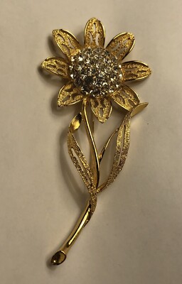 Sunflower SWAROVSKI Crystal Brooch 4.5” Large Pin Gold Floral