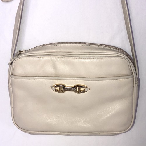 Vintage Etienne Aigner Creme Leder Crossbody Schultertasche Reißverschluss oben Gold Hardware - Bild 3 von 16