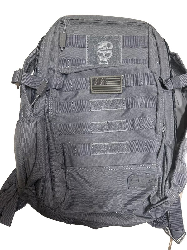 Grey Molle Pack Bag SOG Tactical Ninja Medium Backpack Laptop Pocket & USA Flag