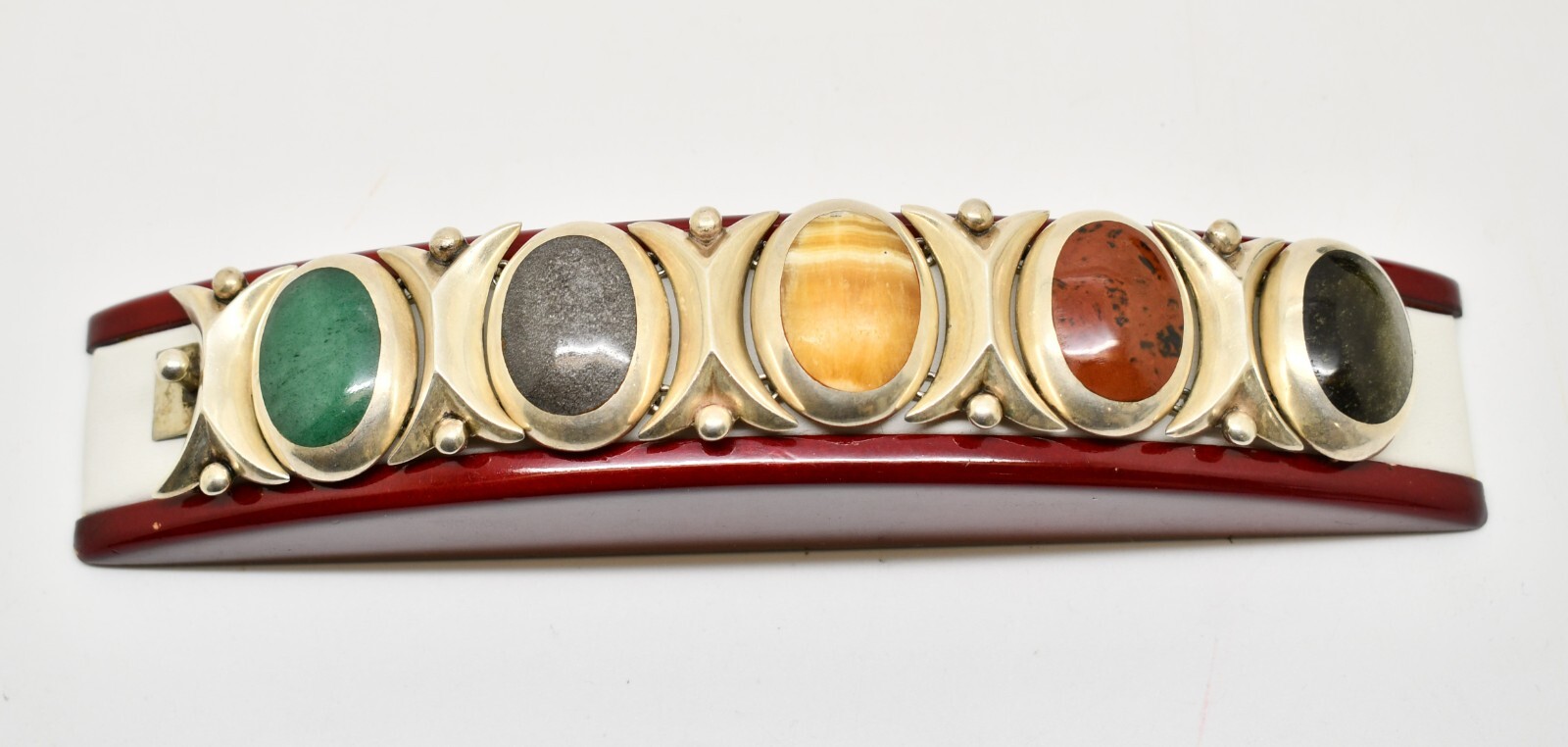 Sterling Silver Large Multi Stone Jointed Bracele… - image 1