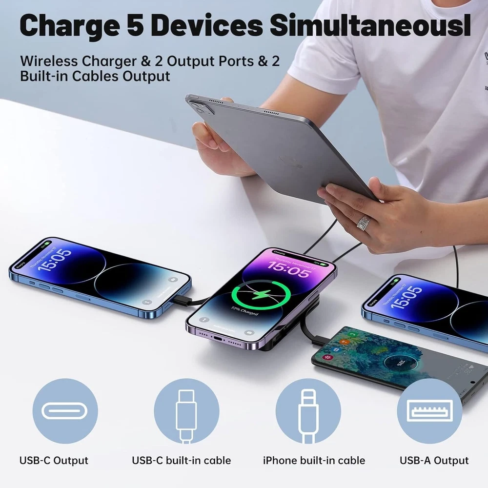 10000mAh MagSafe Power Bank with Wireless Magnetic Charging, 22.5W PD Fast Charging, and USB-C Port for Ultimate Convenience and Speed