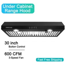 30in Under Cabinet Hood Vent SNDOAS 600CFM Kitchen 3-Speed Fan w/LEDs New