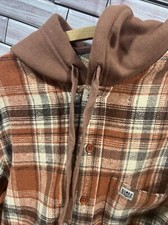 Kimes Ranch Womens L Delano Plaid Print Hooded Flannel Jacket  Button Up Nwt