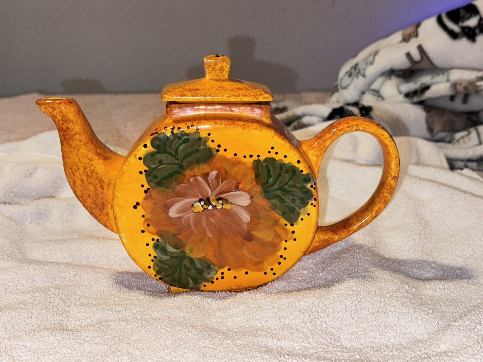 Artisan Orange Glazed Teapot Handcrafted and Signed